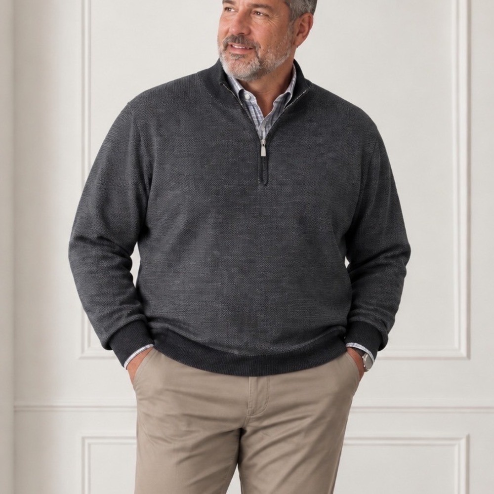 PETER MILLAR Merino Wool Quarter Zip Sweater 2XT Quiet Luxury Office Grey